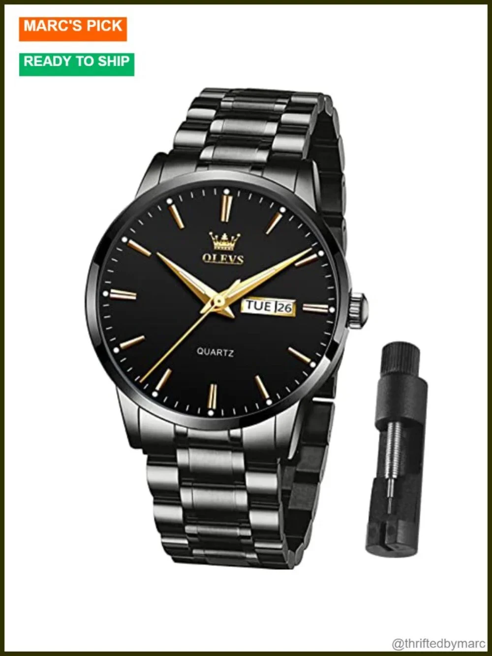 Men's Gold Stainless Steel Dress Watch with Date